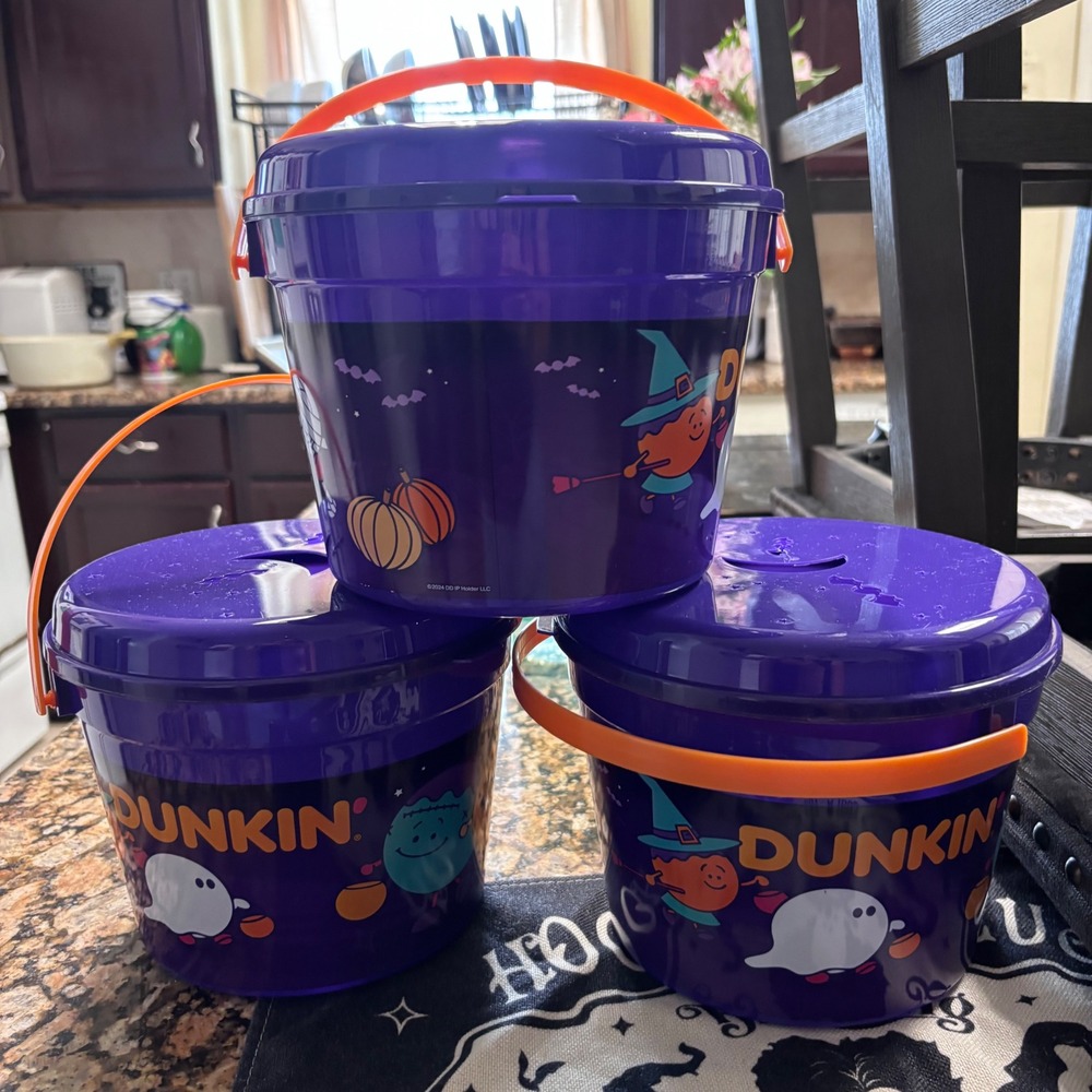 Dunkin Donuts Halloween Buckets With Lid/Handle New Purple 2024